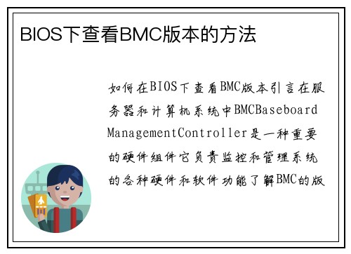 BIOS下查看BMC版本的方法