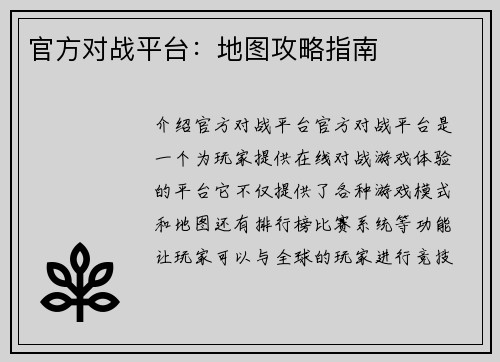 官方对战平台：地图攻略指南